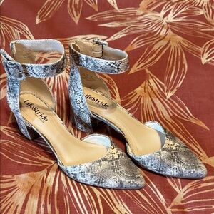 Life Stride Snakeskin Pattern Ankle Strap Heels